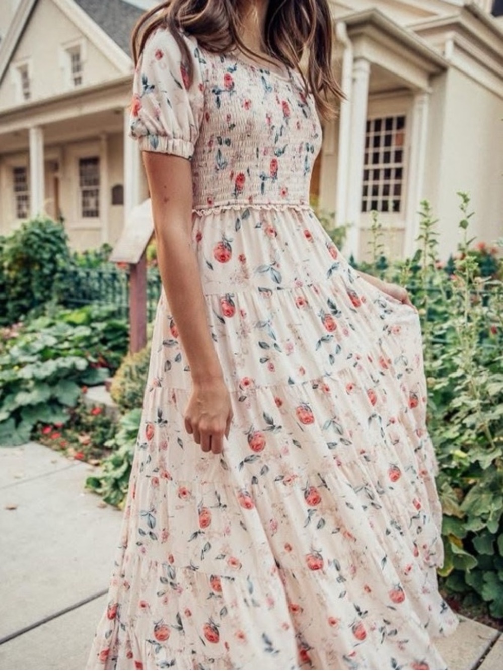 JessaKae Floral Maxi Dress in Cream with Pink/Green Print